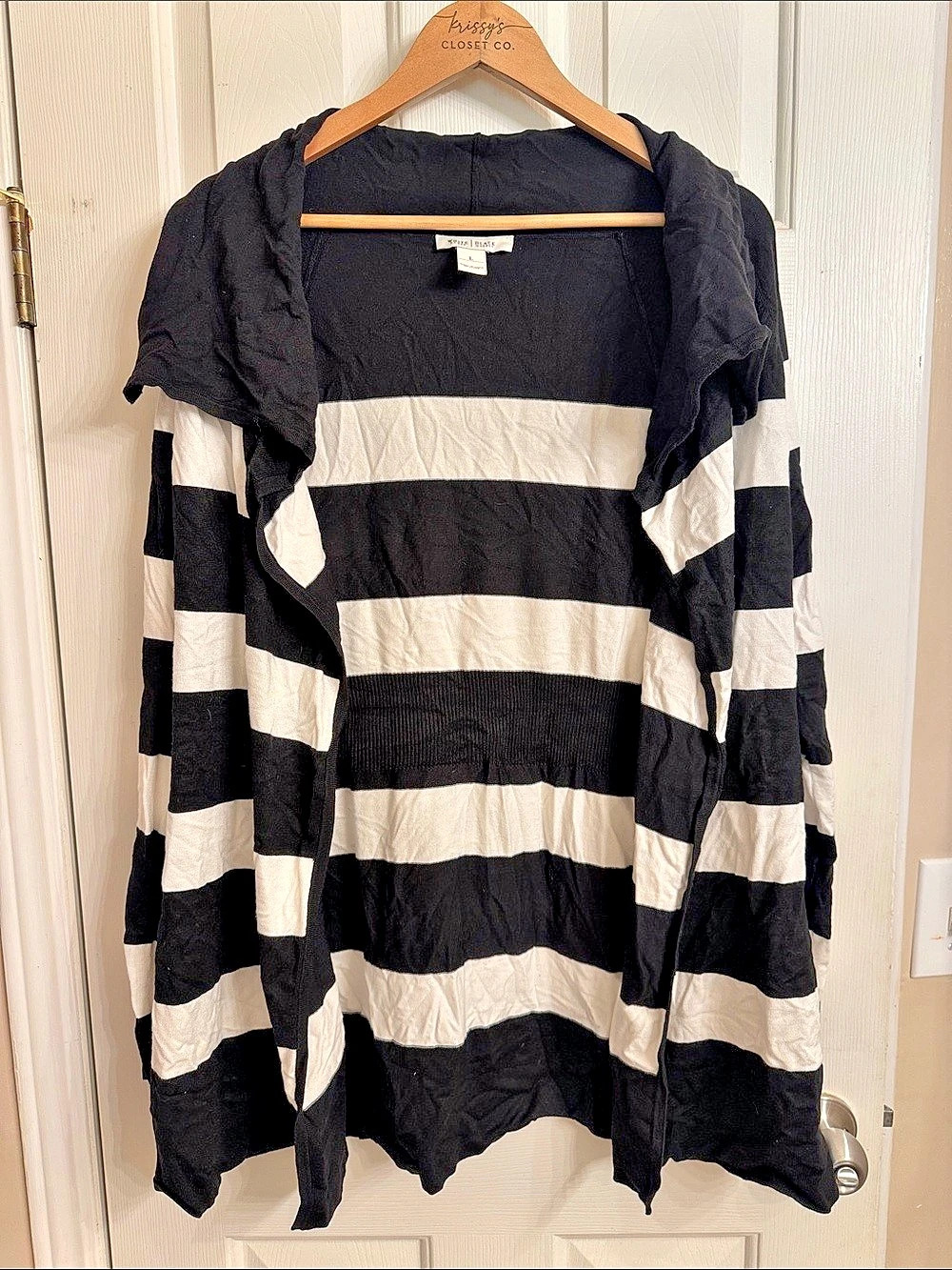 White House Black Market Striped Cowl Neck Sweater Black & White Size Large Like